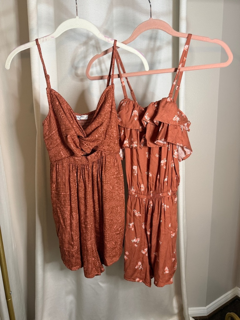 Arizona Jean Company Rust Floral & Paisley Romper Duo